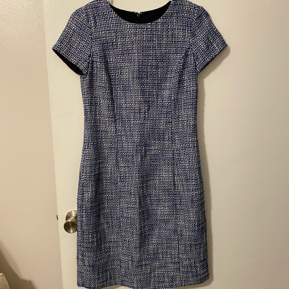 Brooks Brothers Blue + White Sheath Tweed Dress